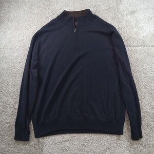 UNTUCKit Sweater Mens XXL Dark Navy Blue 1/4 Zip Mock‎ Neck Pullover Merino Wool